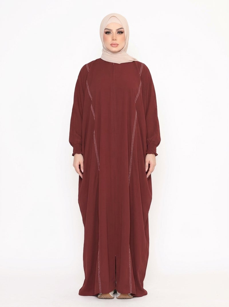Elegant Women's Abaya with Wide Cut and Side Embellishments, HAVAN Color, Suitable for Daily & Formal Occasions - Image 4