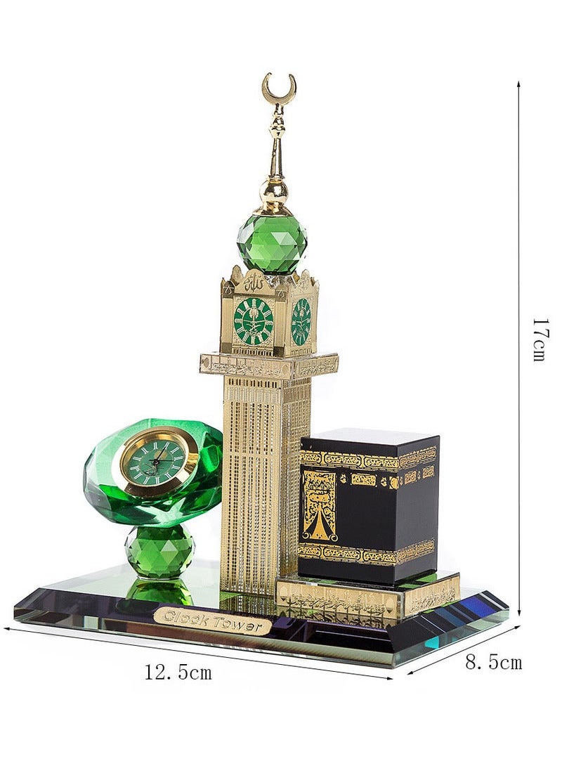 Muslim Kaaba Clock Tower Glass Model for Car Ornament Home or Office Table Decoration with Clock - Image 1