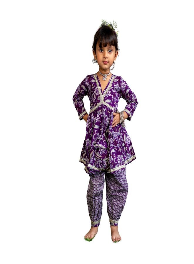 VeraA Alia Bhatt Style Top with Afghani Pants Ethnic Set for Girls | Printed Cotton Indo| Perfect for Festive Occasions - Image 1