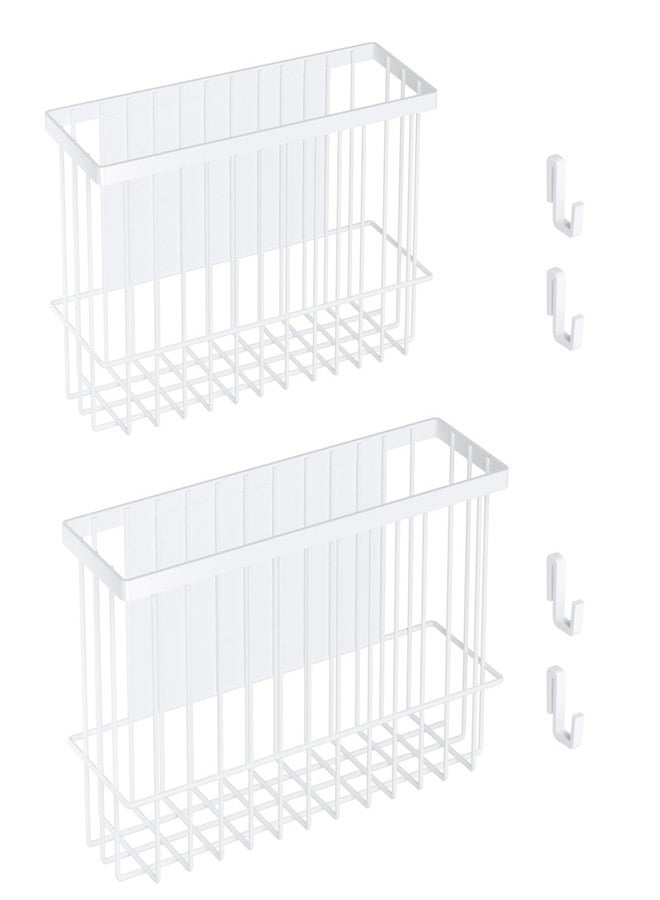 Jeyoon Magnetic Metal Basket Organizers, 2 Pack Large & Small, White, Strong Magnet Hanging Wire Storage Basket, Refrigerator/Whiteboard Classroom/Locker - Image 1