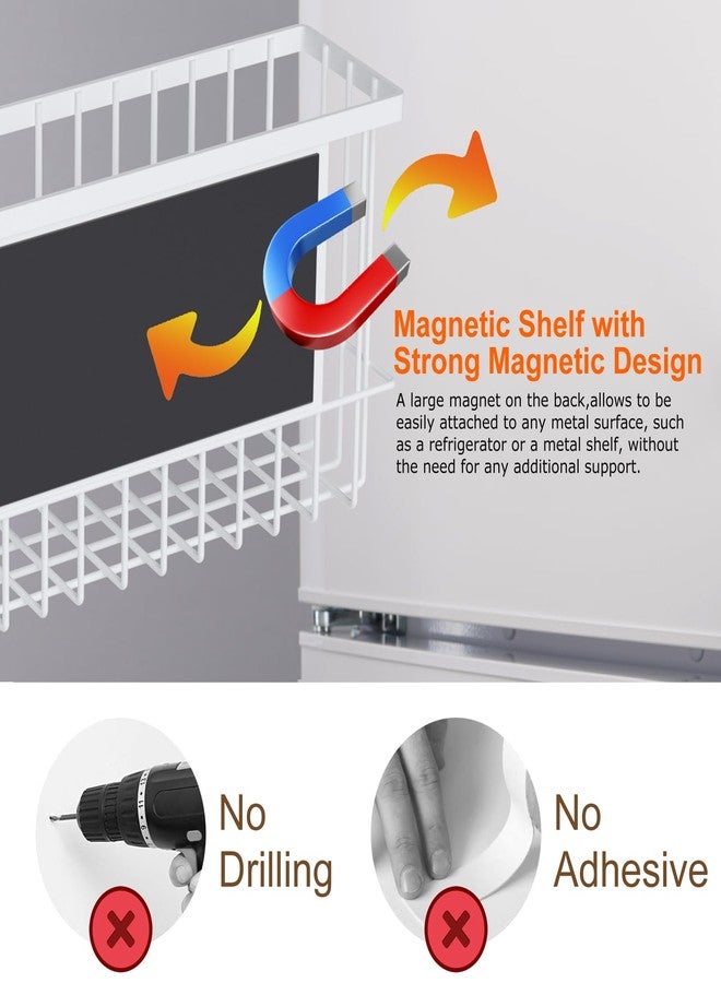Jeyoon Magnetic Metal Basket Organizers, 2 Pack Large & Small, White, Strong Magnet Hanging Wire Storage Basket, Refrigerator/Whiteboard Classroom/Locker - Image 2