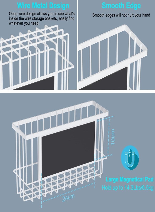 Jeyoon Magnetic Metal Basket Organizers, 2 Pack Large & Small, White, Strong Magnet Hanging Wire Storage Basket, Refrigerator/Whiteboard Classroom/Locker - Image 3