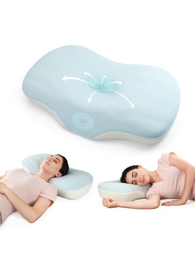 LTHTRADE Cervical Pillow for Neck and Shoulder Support, Ergonomic Memory Foam Contour Pillows with Adjustable Dual Heights & Breathable Cover for Side Back Stomach Sleepers (Blue) - Image 1
