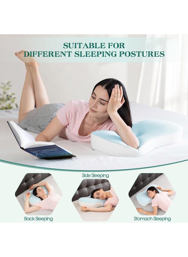 LTHTRADE Cervical Pillow for Neck and Shoulder Support, Ergonomic Memory Foam Contour Pillows with Adjustable Dual Heights & Breathable Cover for Side Back Stomach Sleepers (Blue) - Image 2