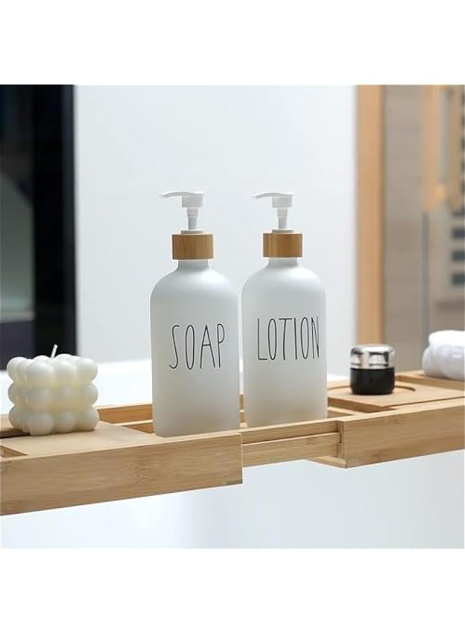 HOOKOR Soap Dispenser Bathroom Set, Set with Glass Dispenser, Bamboo Pumps & Tray. Hand and Lotion Suitable for Farmhouse Decor(Sl White & Tray)  - Image 5