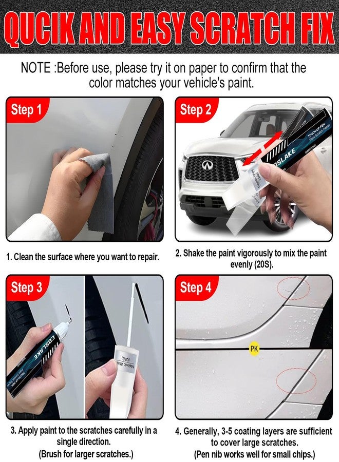 COSLAKE Car Touch Up Paint(Majestic White(QAB)) for INFINITI, Car Paint Scratch Repair Kit, Quick & Easy Solution to Repair, 2 in 1 Scratch Remover Pen with 2PCS Disposable Micro Applicators - Image 5