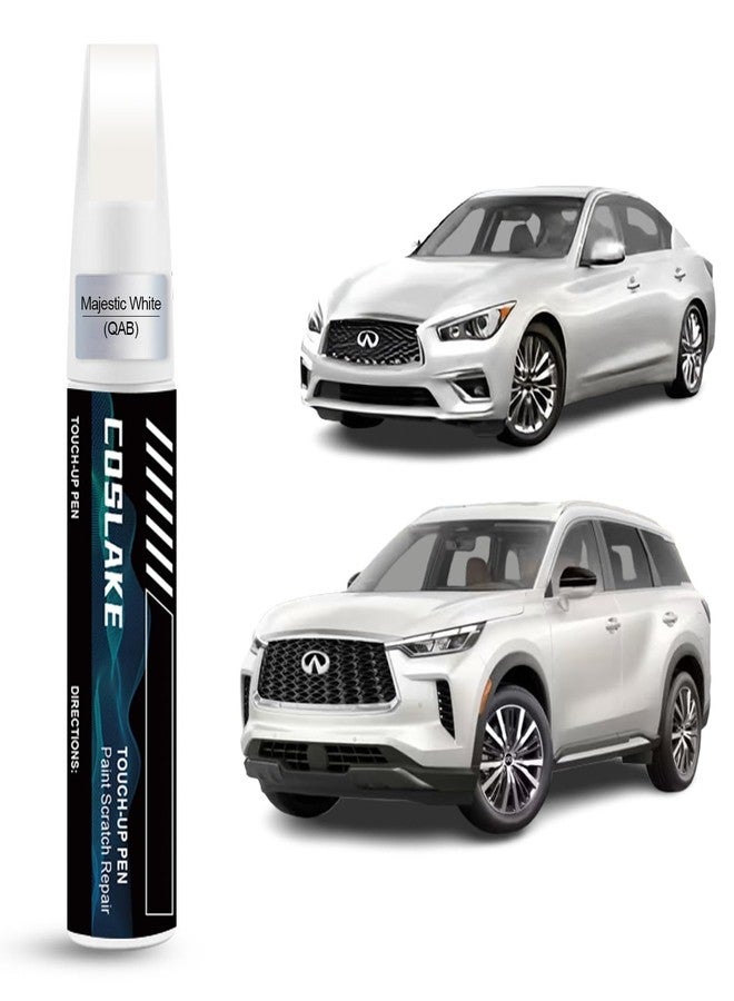 COSLAKE Car Touch Up Paint(Majestic White(QAB)) for INFINITI, Car Paint Scratch Repair Kit, Quick & Easy Solution to Repair, 2 in 1 Scratch Remover Pen with 2PCS Disposable Micro Applicators - Image 1