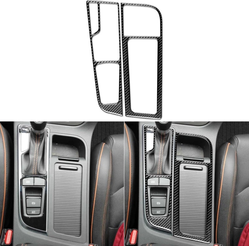 PJFUS Real Soft Black Carbon Fiber Car Center Console Gear Shift Panel Water Cup Holder Frame Trim Sticker Interior Accessories Auto Decoration Decal Compatible with Hyundai Sonata 2015 2016 2017 - Image 1