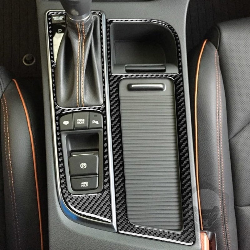 PJFUS Real Soft Black Carbon Fiber Car Center Console Gear Shift Panel Water Cup Holder Frame Trim Sticker Interior Accessories Auto Decoration Decal Compatible with Hyundai Sonata 2015 2016 2017 - Image 2