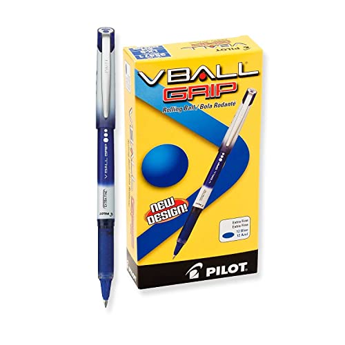Pilot VBall Grip Liquid Ink Rolling Ball Stick Pens, Extra Fine Point, Blue Ink, 12-Pack (35471) - Image 1
