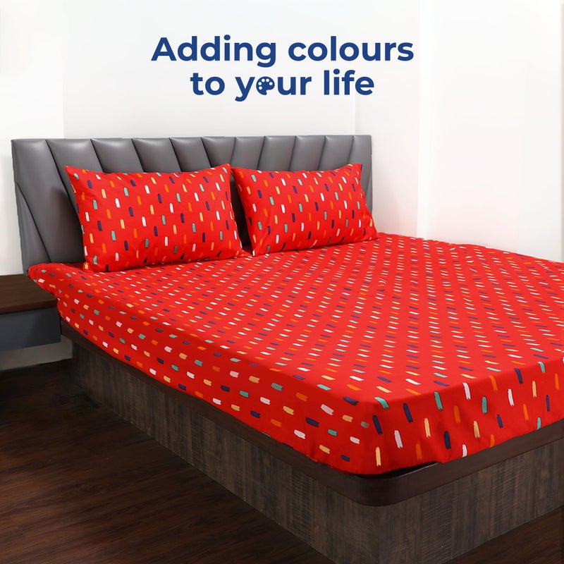 ZINNIA Super Soft Microfibre Printed bedsheet with 2 Pillow Cover - Double 229 x 254 CM (Stroke Red) - Image 2