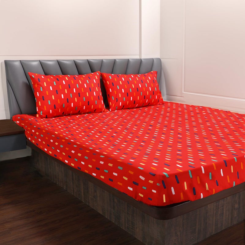 ZINNIA Super Soft Microfibre Printed bedsheet with 2 Pillow Cover - Double 229 x 254 CM (Stroke Red) - Image 1
