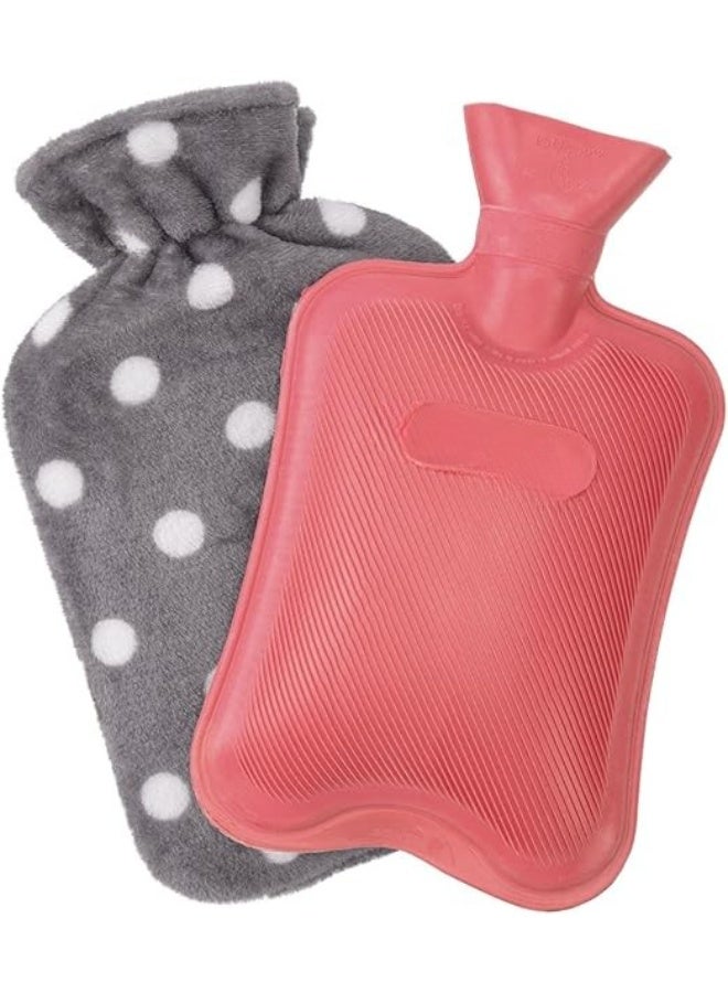 High-quality classic rubber water bottle - 2-liter hot and cold water bag with a soft fur cover to prevent leaks - Red - Image 1