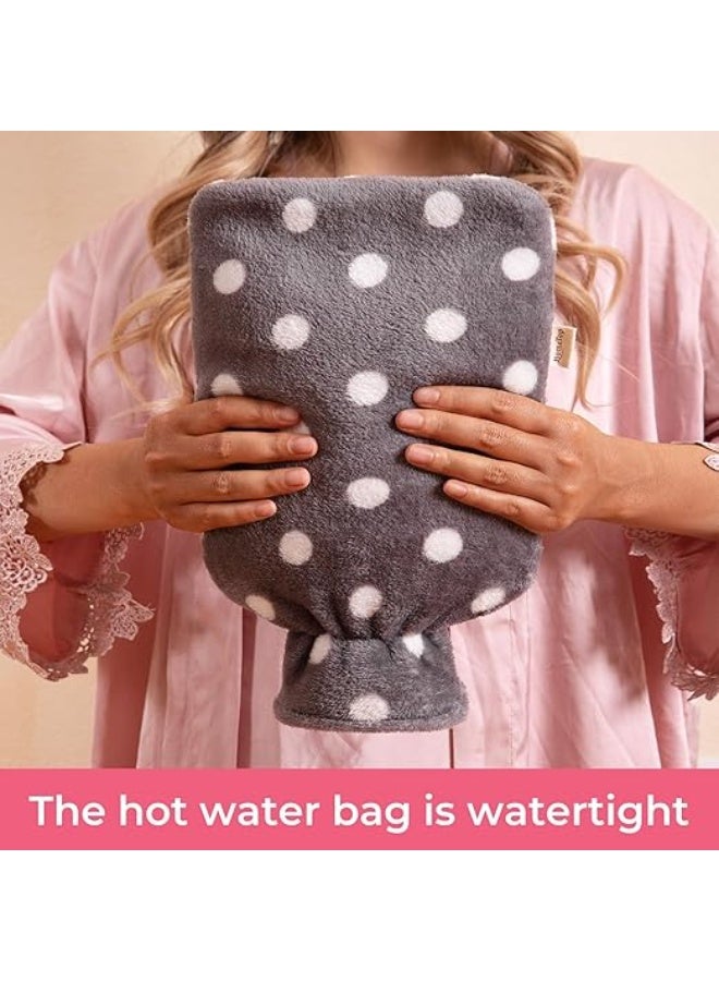 High-quality classic rubber water bottle - 2-liter hot and cold water bag with a soft fur cover to prevent leaks - Red - Image 3