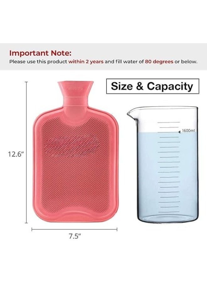 High-quality classic rubber water bottle - 2-liter hot and cold water bag with a soft fur cover to prevent leaks - Red - Image 2