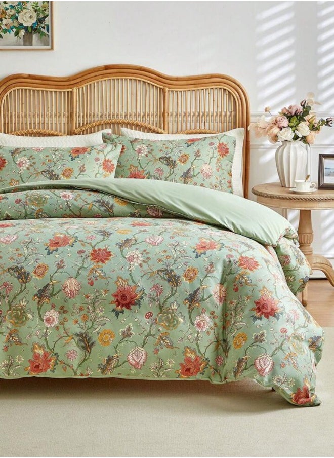 LUNA Home King Size 6 Pieces, Reversible Style Duvet Cover Set, Roses Design Khaki Color.  - Image 1