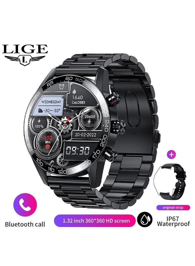 LIGE New HD TFT Screen Smart Watches for Men's Business Bluetooth Call Sleep Sports Heart Rate Blood Pressure Fitness Tracker Waterproof Multi-function Steel Black - Image 1