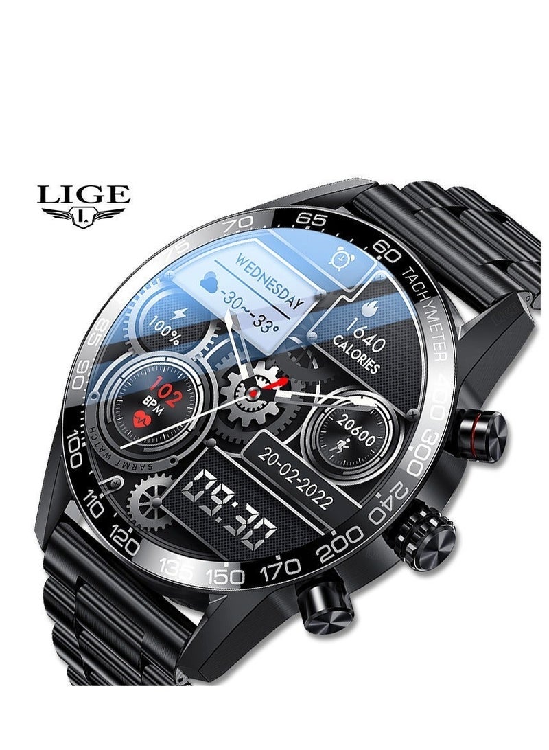 LIGE New HD TFT Screen Smart Watches for Men's Business Bluetooth Call Sleep Sports Heart Rate Blood Pressure Fitness Tracker Waterproof Multi-function Steel Black - Image 3