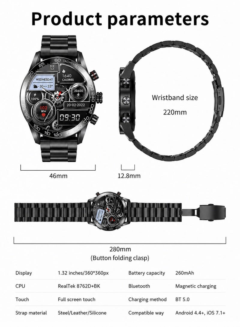 LIGE New HD TFT Screen Smart Watches for Men's Business Bluetooth Call Sleep Sports Heart Rate Blood Pressure Fitness Tracker Waterproof Multi-function Steel Black - Image 4