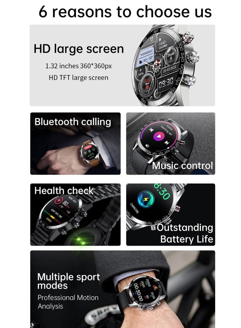 LIGE New HD TFT Screen Smart Watches for Men's Business Bluetooth Call Sleep Sports Heart Rate Blood Pressure Fitness Tracker Waterproof Multi-function Steel Black - Image 5