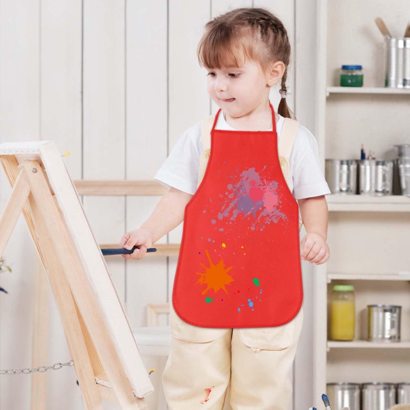 KUUQA 16Pack Kids Art Aprons Bulk Red Children Painting Aprons Art Smocks for Craft Kitchen Classroom Painting Party Supplies - Image 3