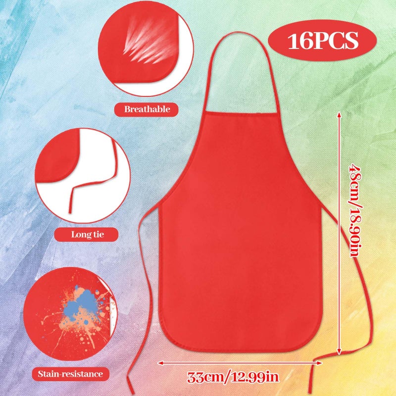 KUUQA 16Pack Kids Art Aprons Bulk Red Children Painting Aprons Art Smocks for Craft Kitchen Classroom Painting Party Supplies - Image 2
