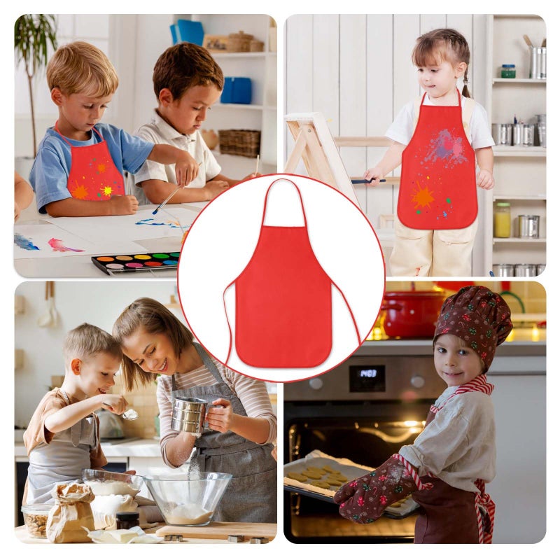 KUUQA 16Pack Kids Art Aprons Bulk Red Children Painting Aprons Art Smocks for Craft Kitchen Classroom Painting Party Supplies - Image 5