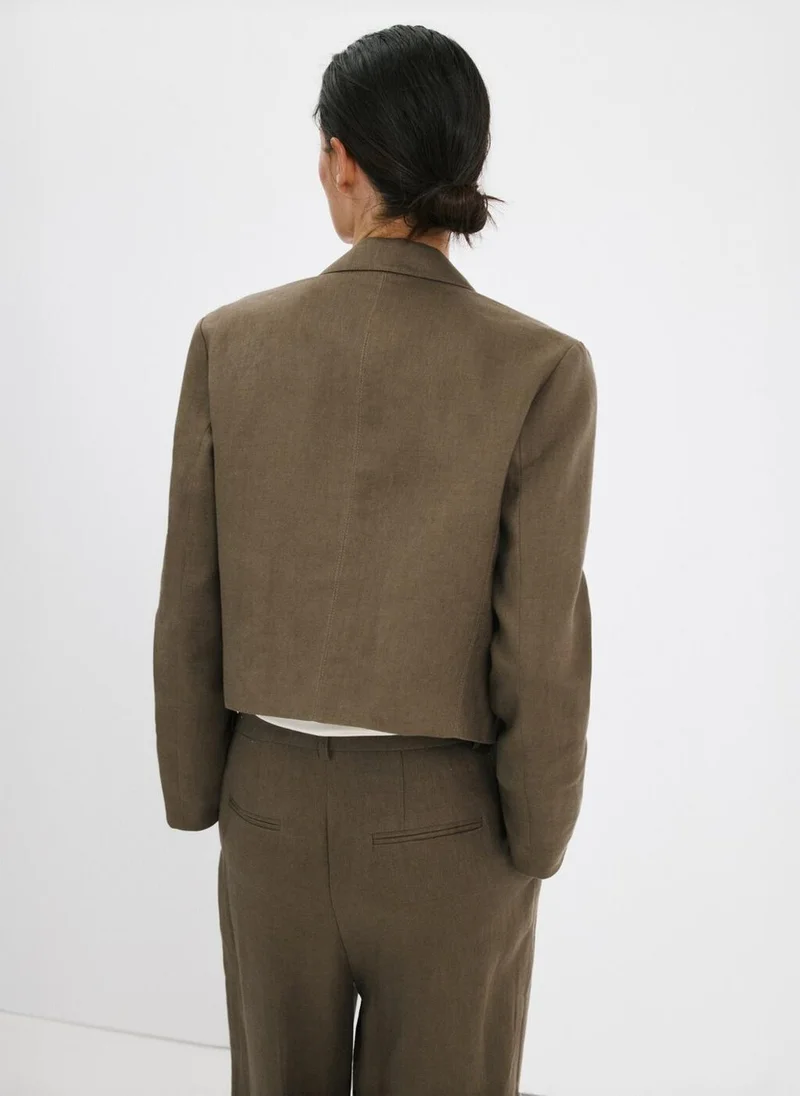 MANGO Double-Breasted Linen Jacket