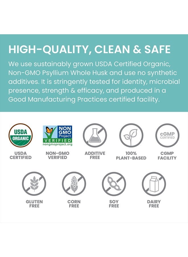 Organic Psyllium Whole Husk, Natural Daily Fiber Supplement, Regularity, Appetite Management, USDA Certified Organic, Non-GMO, 56-Tablespoon Supply, Unflavored, 12 Oz