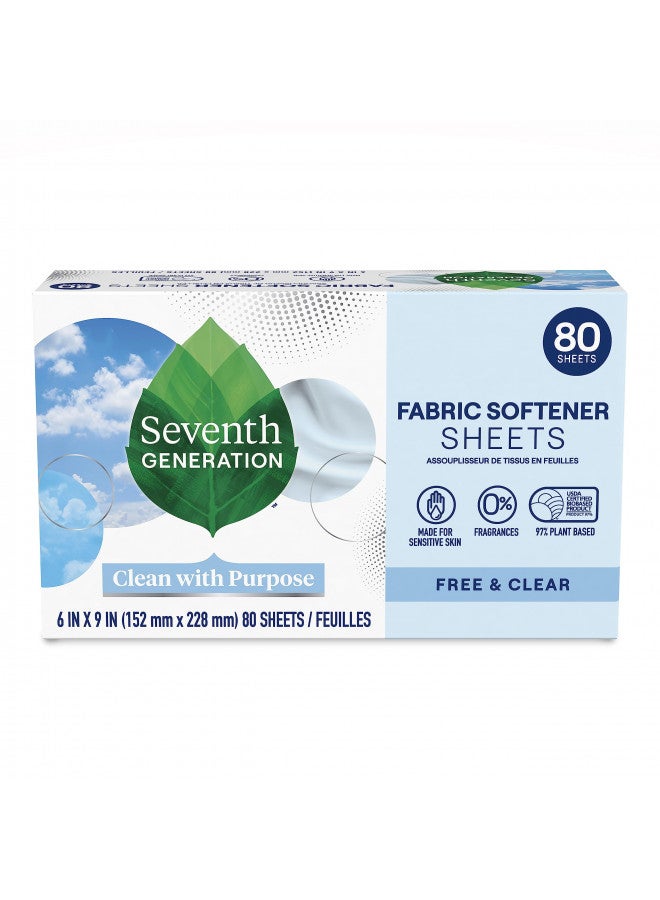 Seventh Generation Dryer Sheets Laundry Fabric Softener, Free & Clear Made for Sensitive Skin, 80 Sheets - Image 1