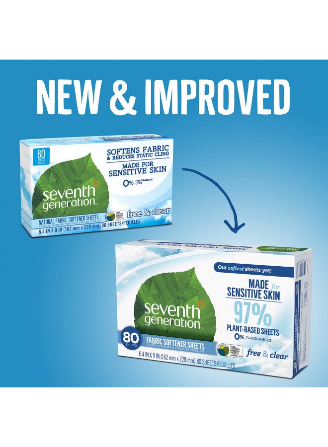 Seventh Generation Dryer Sheets Laundry Fabric Softener, Free & Clear Made for Sensitive Skin, 80 Sheets - Image 2