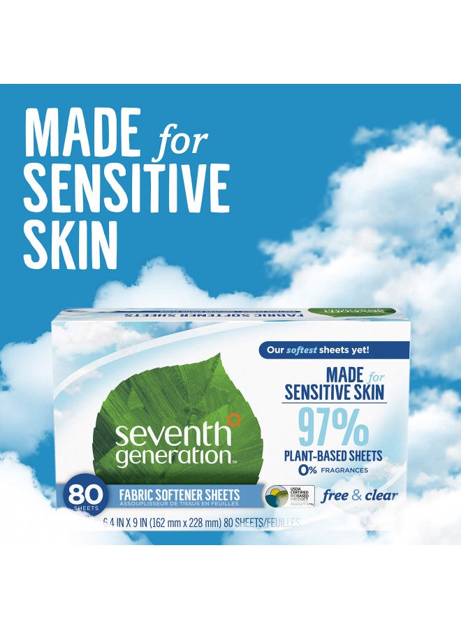Seventh Generation Dryer Sheets Laundry Fabric Softener, Free & Clear Made for Sensitive Skin, 80 Sheets - Image 4