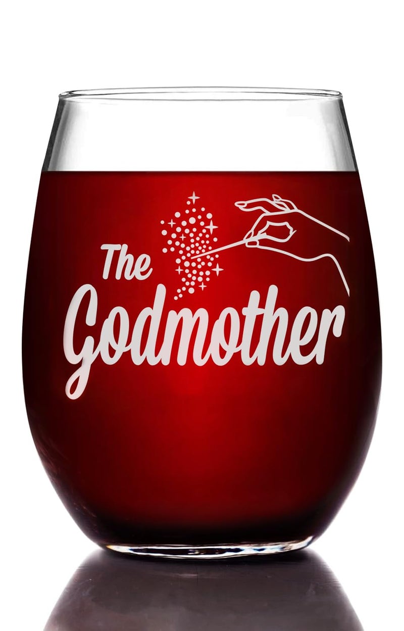 Movies On Glass The Godmother Etched Stemless Wine Glass  Premium Quality Handcrafted Glassware 15 oz Collectible Gift Item for Godparents Birthdays  Special Occasions