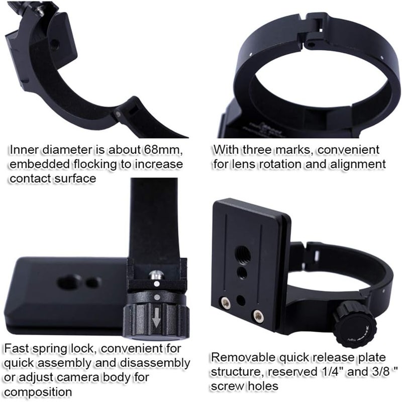 iShoot Lens Collar Support Tripod Mount Ring for Nikon RT-1 Nikkor AF-S 300mm F/4E PF ED VR and AF-S 70-200mm F/4G ED VR-Bottom Quick Release Plate Feature Compatible with ARCA-Swiss 39mm Fit Ball Head - Image 3