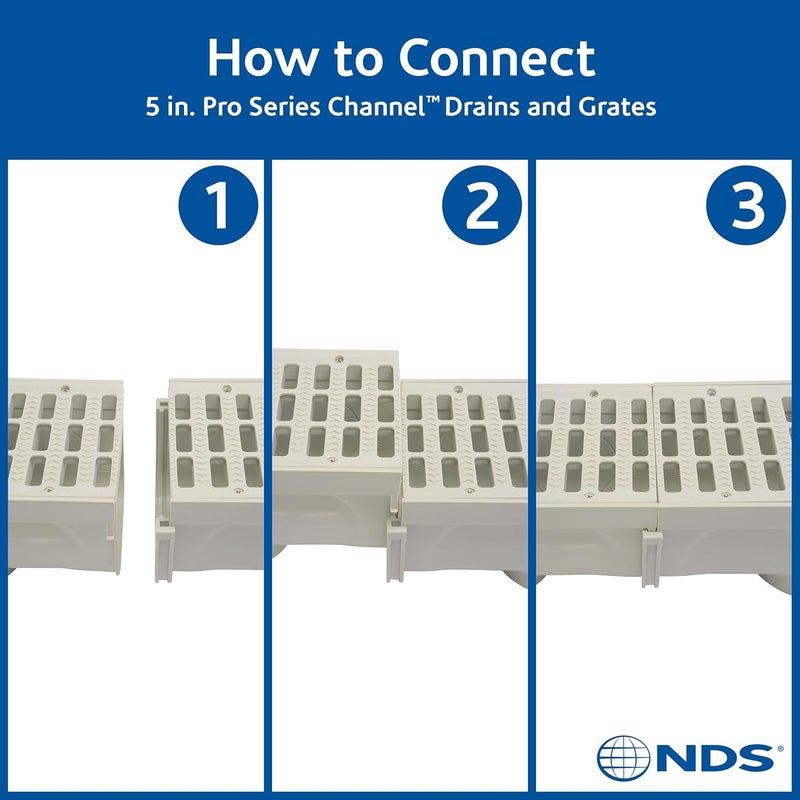 NDS Pro Series 5-Inch Channel Drain Kit with Gray Plastic Grates and End Caps - Image 3
