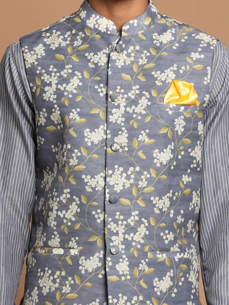 VASTRAMAY Men's Grey Nehru Jacket - Image 5