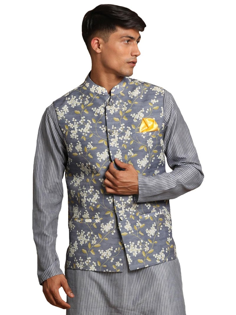 VASTRAMAY Men's Grey Nehru Jacket - Image 1