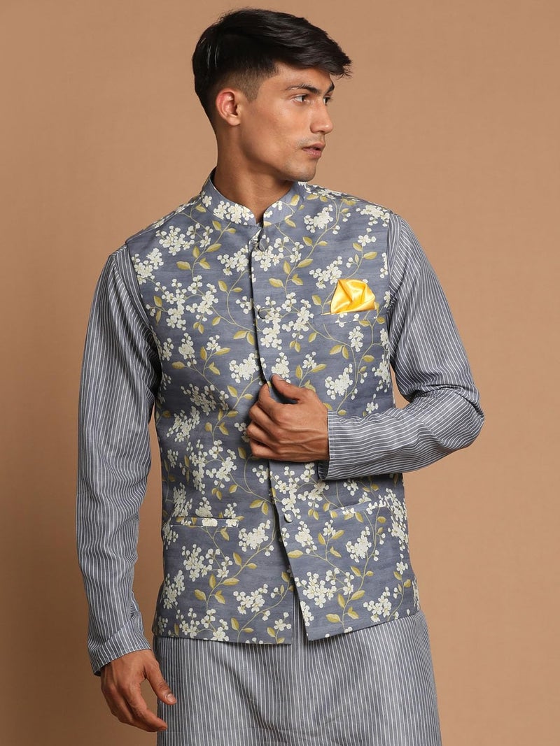 VASTRAMAY Men's Grey Nehru Jacket - Image 2