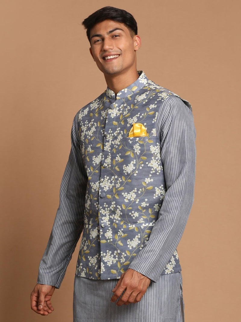 VASTRAMAY Men's Grey Nehru Jacket - Image 3