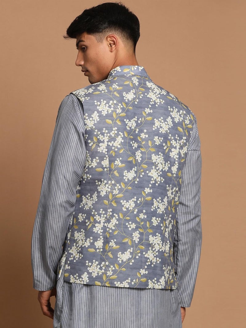 VASTRAMAY Men's Grey Nehru Jacket - Image 4