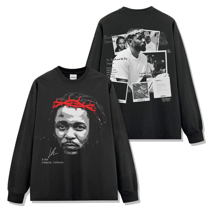 Retro American K. Dot Kenny Kendrick Printed Washed Short Sleeve T-Shirt Heavy Cotton T - Image 1