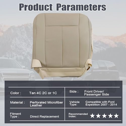 Priprilod Perforated Tan Leather Driver Side Bottom Replacement Seat Cover Compatible with Ford Expedition 2007 2008 2009 2010 2011 2012 2013 2014 - Image 4
