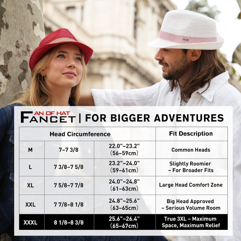 Fancet قبعة باناما فدورا من القش القابلة للتعبئة بحجم XL كبير جداً للرجال والنساء باللون البيج الطبيعي - Image 2