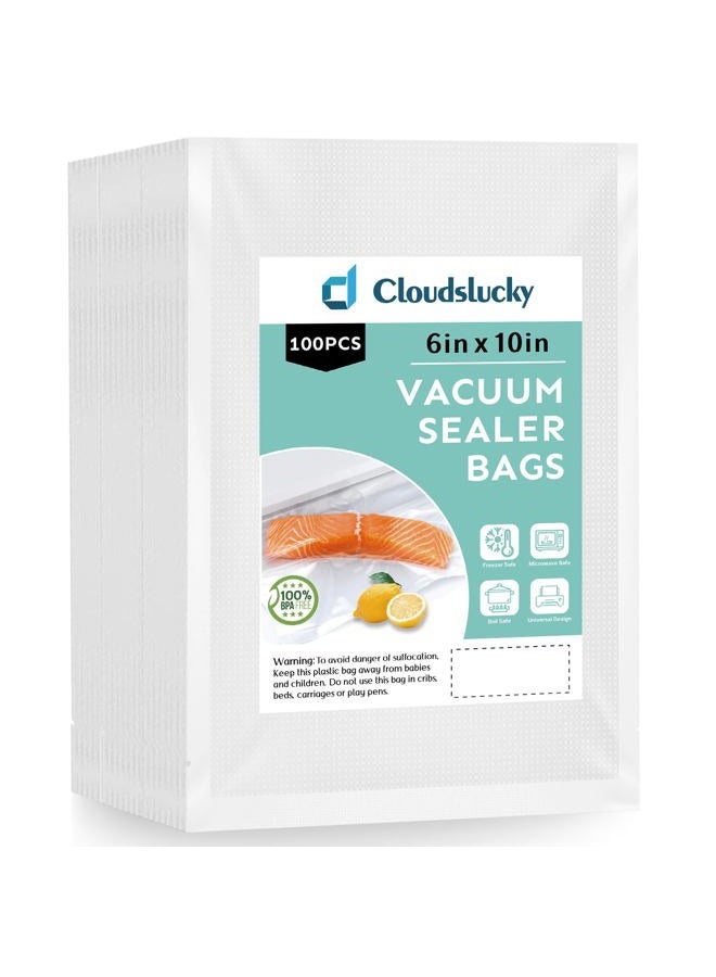 Cloudslucky Vacuum Sealer Bags for Food Saver Bag,Seal A Meal Machine Bag, Sous-Vide Bags, Pre-cut 6”X10” 100 Pcs Textured Single Size Serving,Vacuum Seal,Freezer Storage Dry Goods Meat Cheese - Image 1