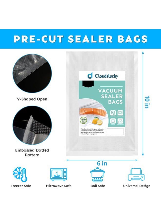 Cloudslucky Vacuum Sealer Bags for Food Saver Bag,Seal A Meal Machine Bag, Sous-Vide Bags, Pre-cut 6”X10” 100 Pcs Textured Single Size Serving,Vacuum Seal,Freezer Storage Dry Goods Meat Cheese - Image 2