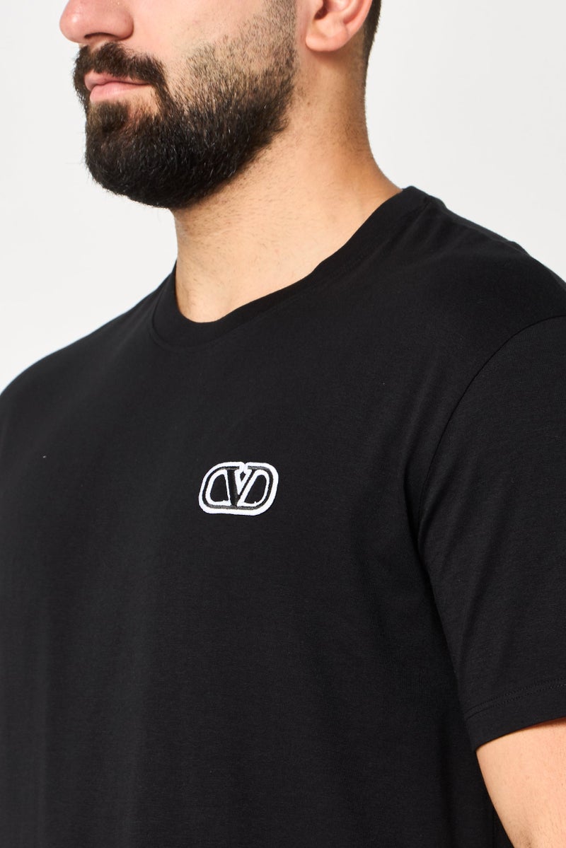 VALENTINO Men Crew Neck Short Sleeve Embroidered Logo T-Shirt, Black - Image 3