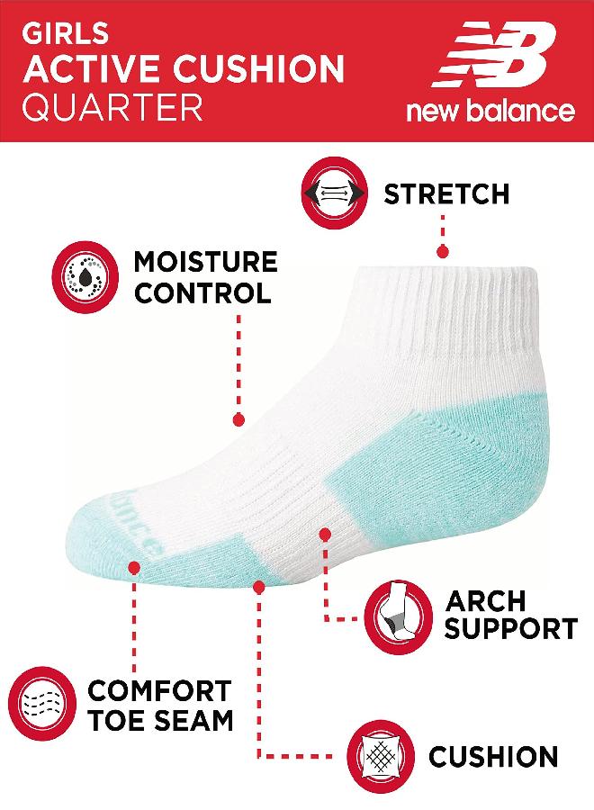 New Balance Girls? Athletic Socks ? Cushion Quarter Cut Ankle Socks (8 Pack), Size Medium, Pink Multi - Image 2