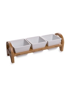 Restaurantware Restaurantware-Triple Mini Porcelain Bowl Serving Set - 21 Ounce - Elegant Square White Porcelain Bowls with Bamboo Tray: Perfect for Tastings, Catered Events, and Buffets - 1ct Box  - Image 1