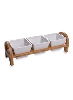 Restaurantware Restaurantware-Triple Mini Porcelain Bowl Serving Set - 21 Ounce - Elegant Square White Porcelain Bowls with Bamboo Tray: Perfect for Tastings, Catered Events, and Buffets - 1ct Box  - Image 2
