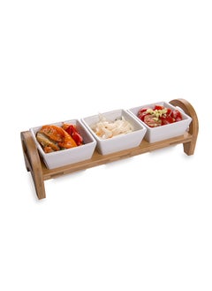 Restaurantware Restaurantware-Triple Mini Porcelain Bowl Serving Set - 21 Ounce - Elegant Square White Porcelain Bowls with Bamboo Tray: Perfect for Tastings, Catered Events, and Buffets - 1ct Box  - Image 3
